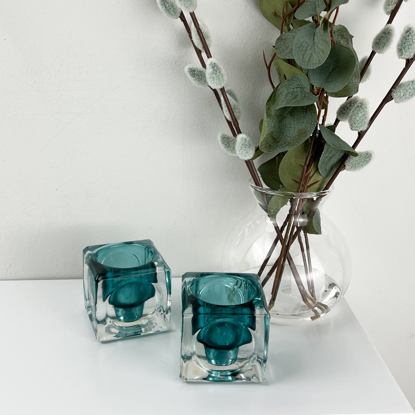 Pair of Glass Block Candle Holders