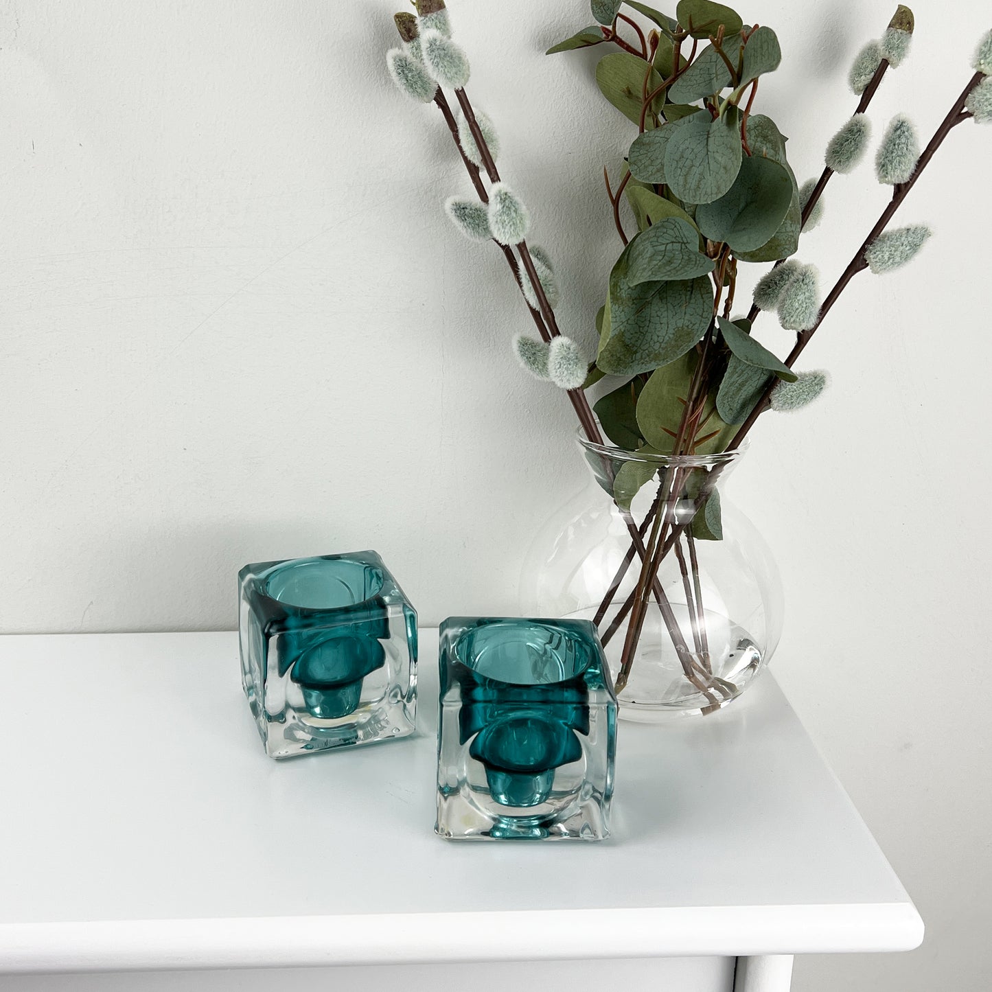 Pair of Glass Block Candle Holders