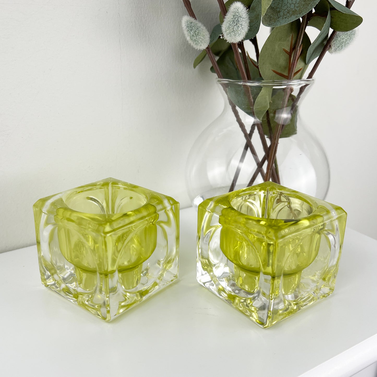 Pair of Glass Block Candle Holders