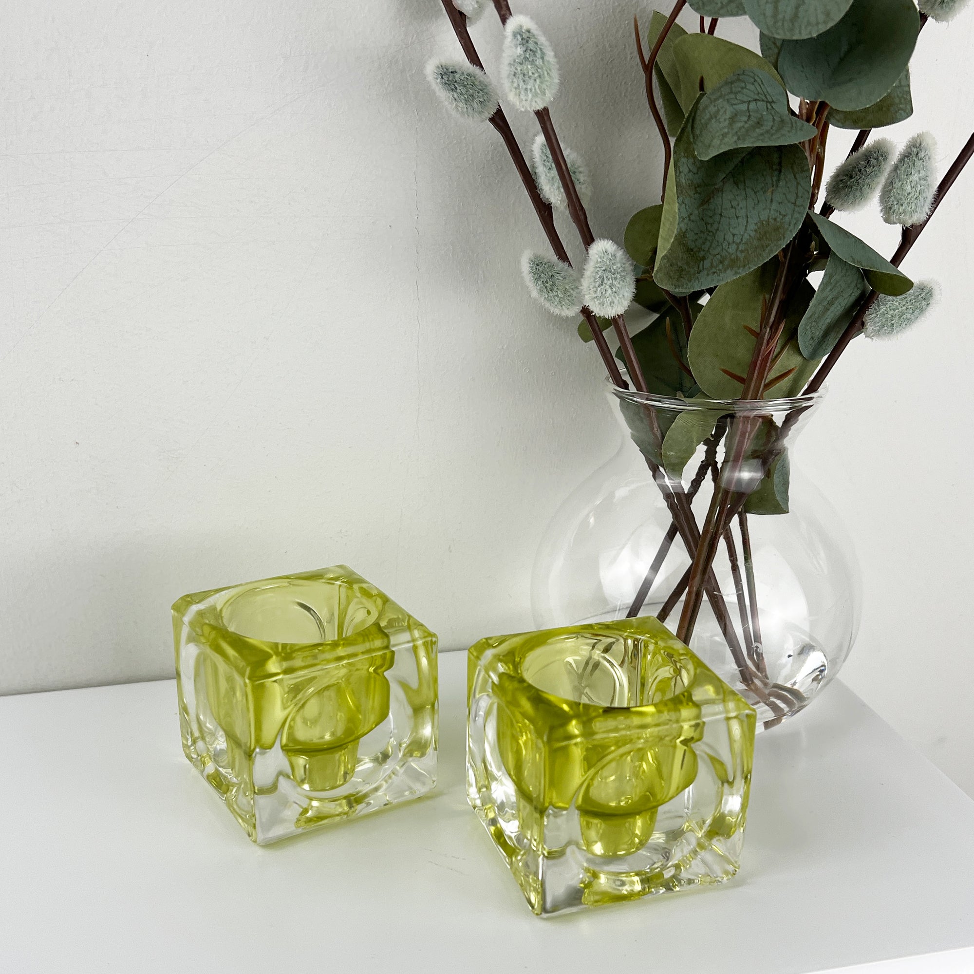Pair of Glass Block Candle Holders