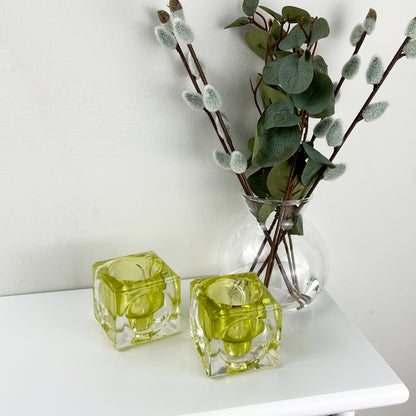 Pair of Glass Block Candle Holders