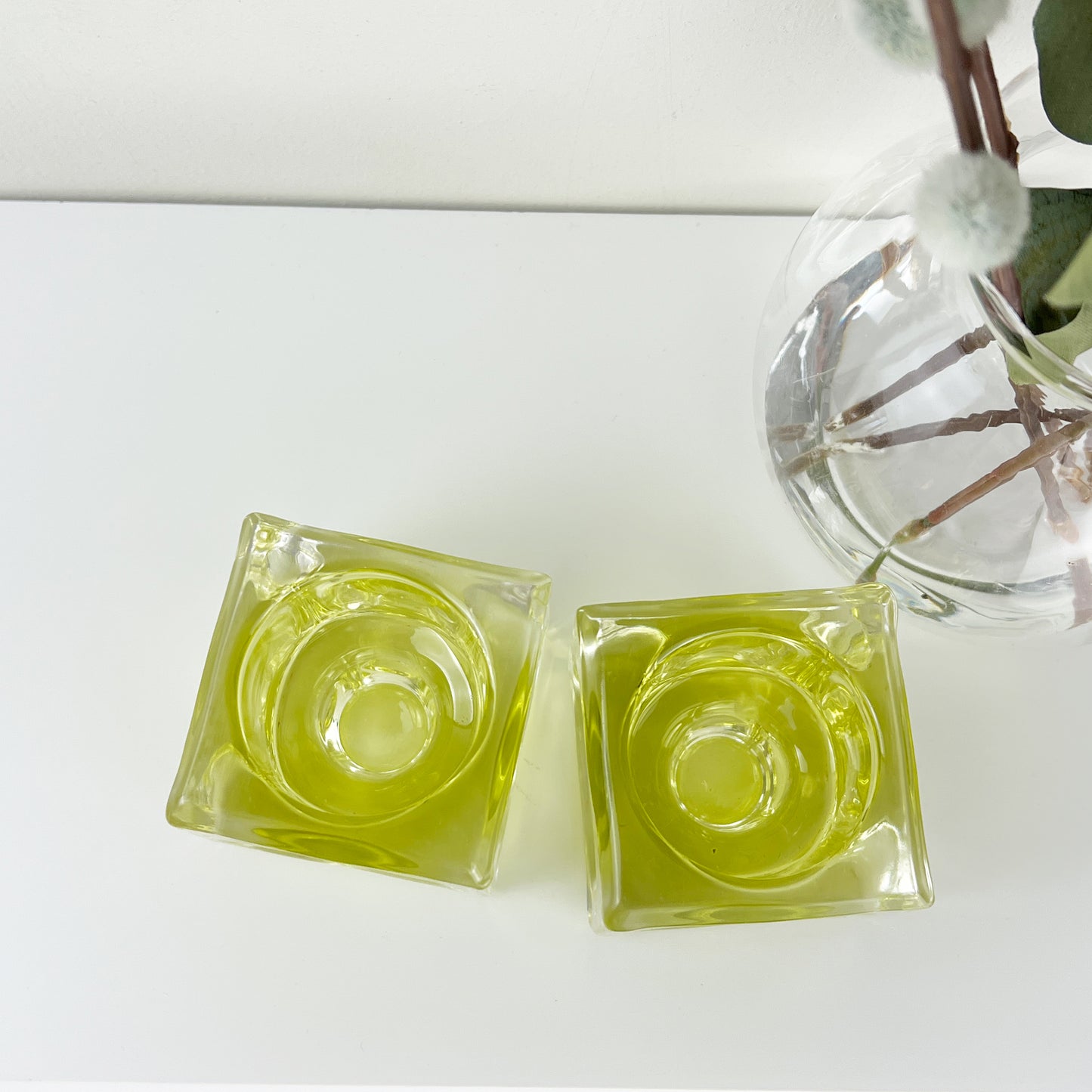 Pair of Glass Block Candle Holders