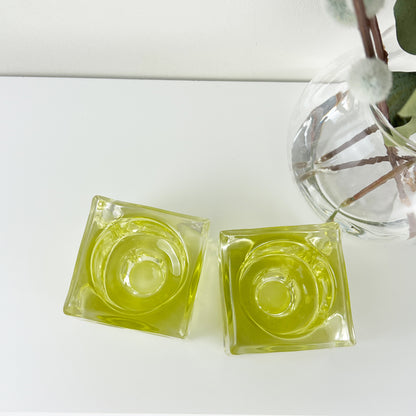 Pair of Glass Block Candle Holders