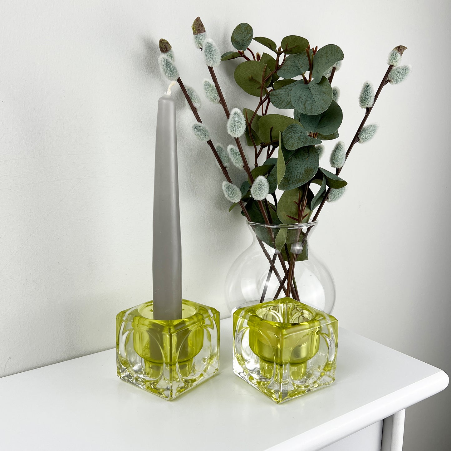 Pair of Glass Block Candle Holders