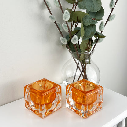 Pair of Glass Block Candle Holders