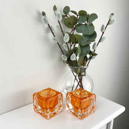 Pair of Glass Block Candle Holders