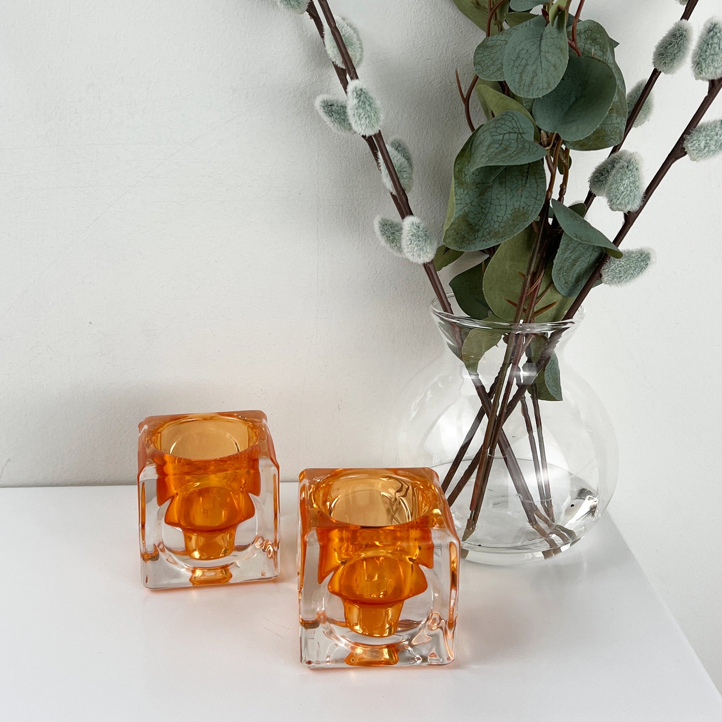 Pair of Glass Block Candle Holders