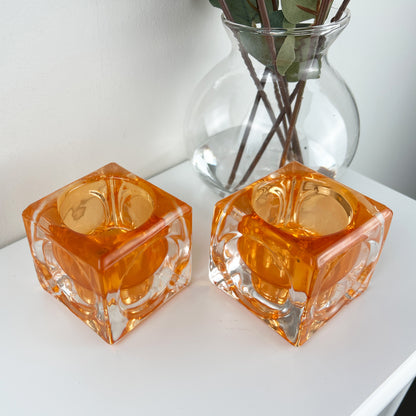 Pair of Glass Block Candle Holders