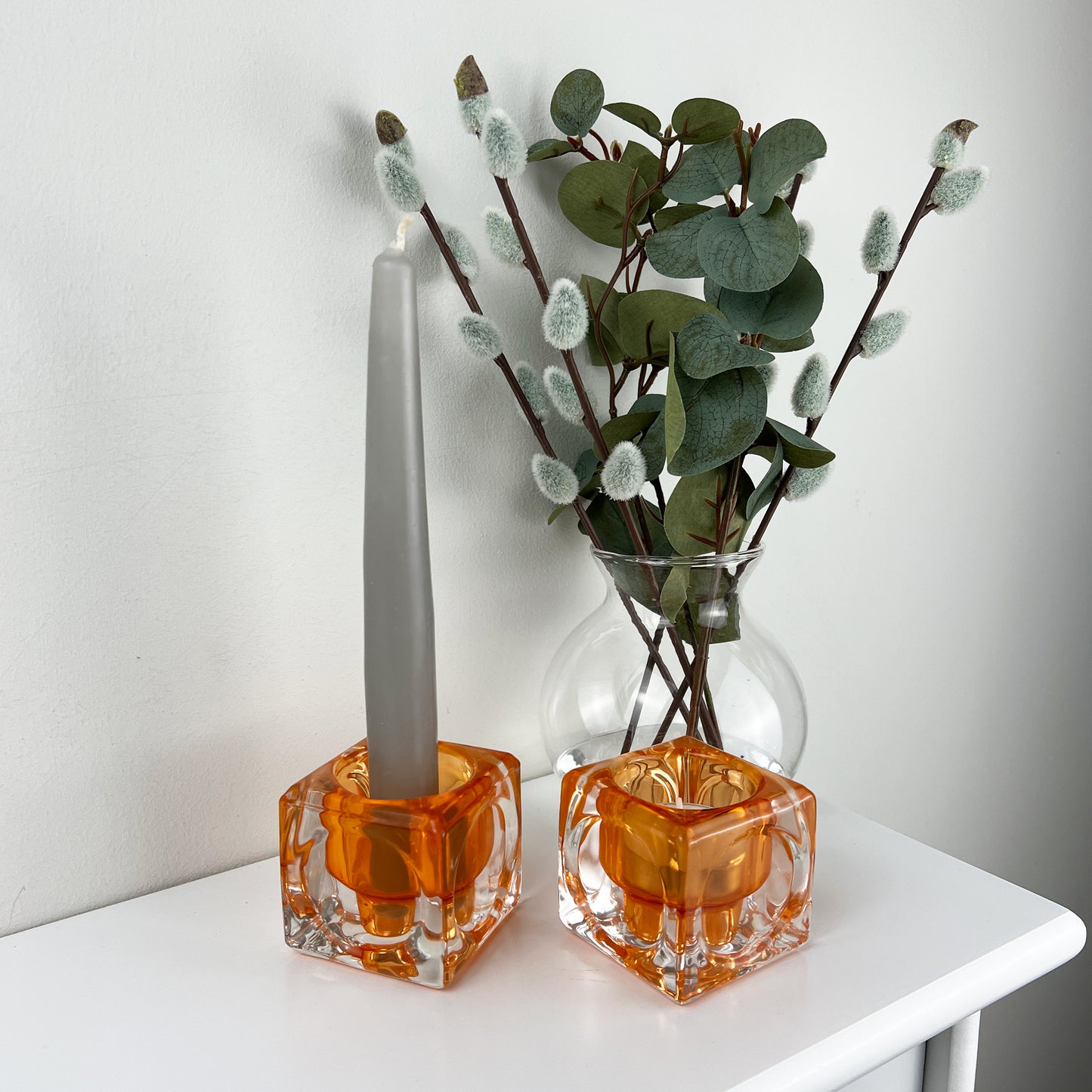 Pair of Glass Block Candle Holders