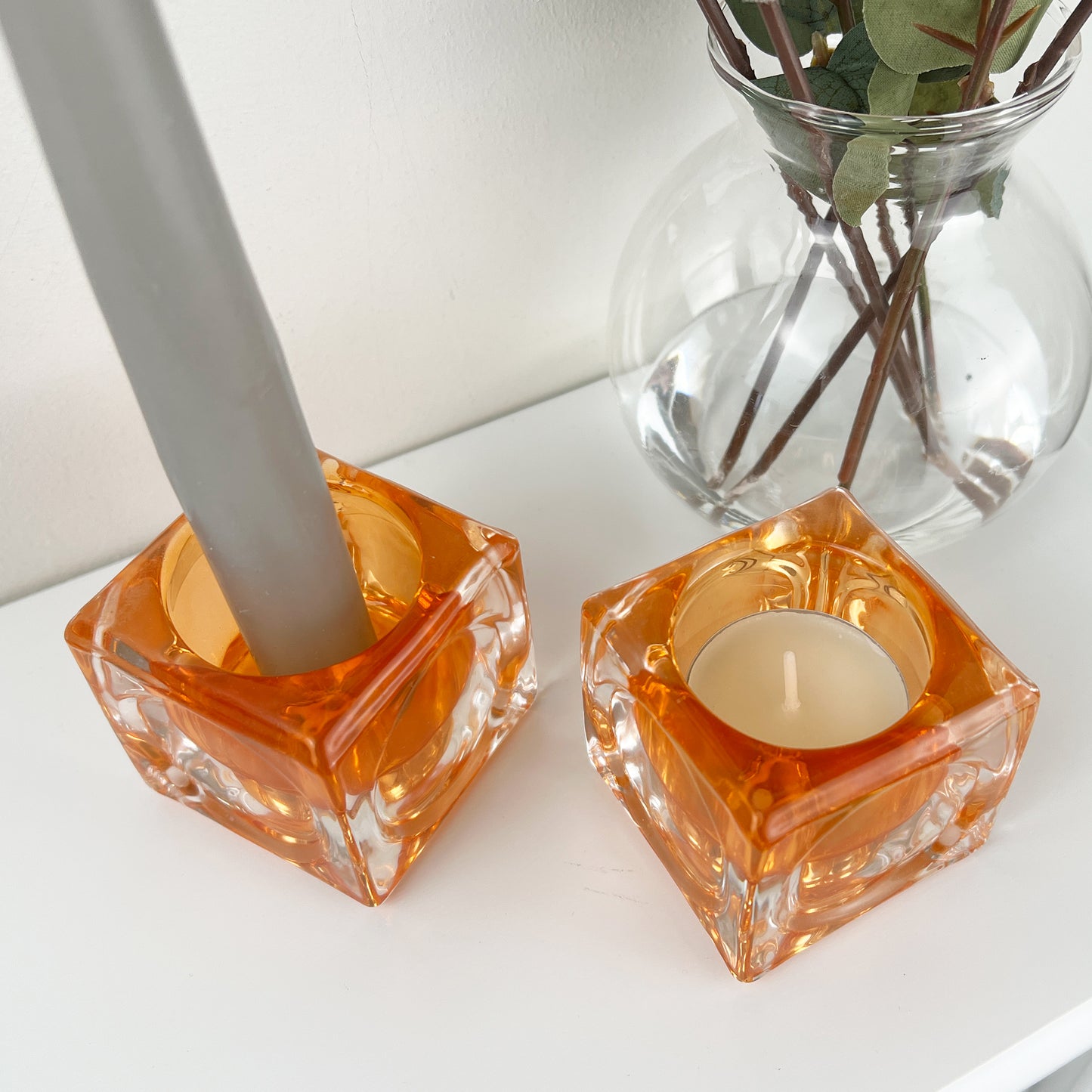 Pair of Glass Block Candle Holders