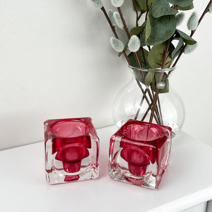 Pair of Glass Block Candle Holders