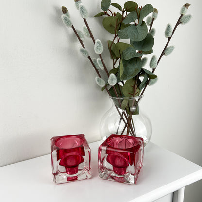 Pair of Glass Block Candle Holders