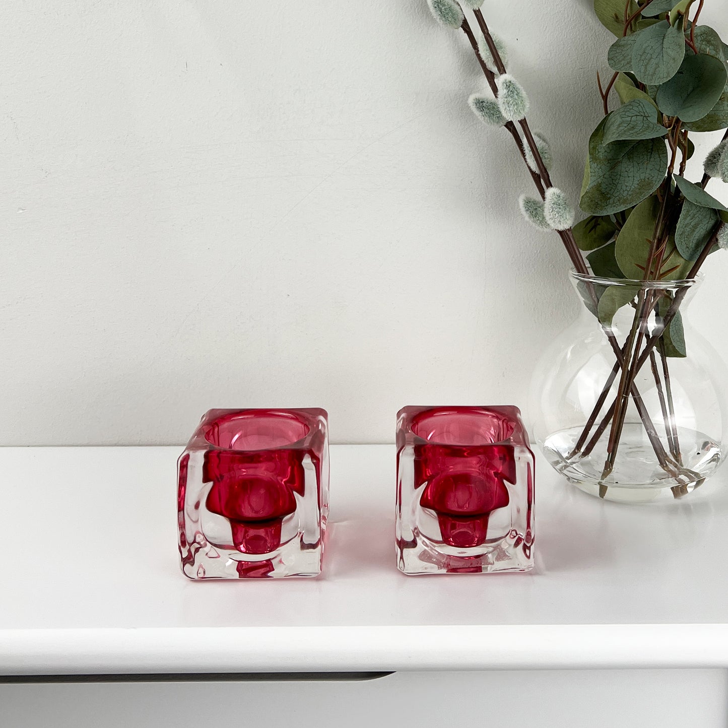 Pair of Glass Block Candle Holders