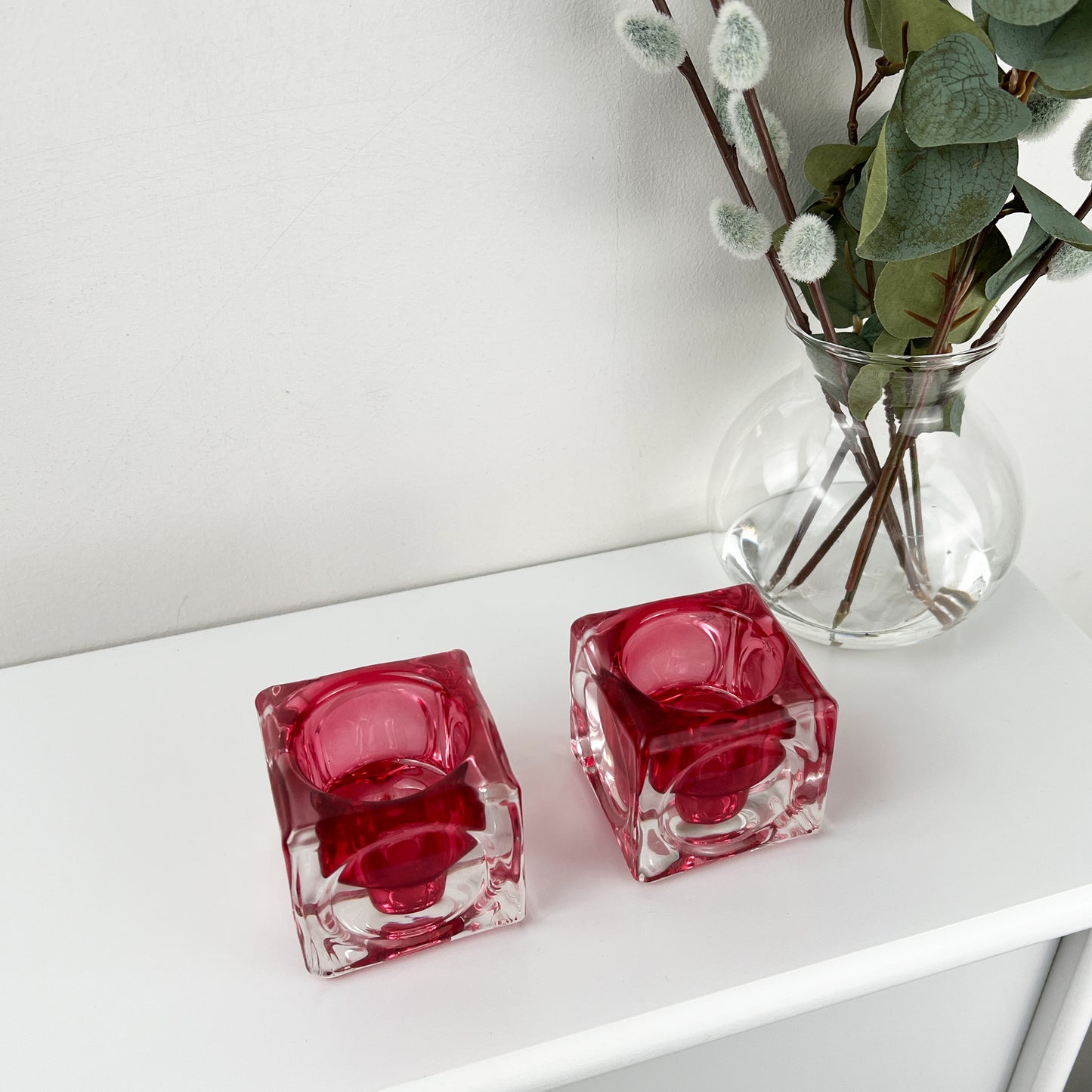 Pair of Glass Block Candle Holders