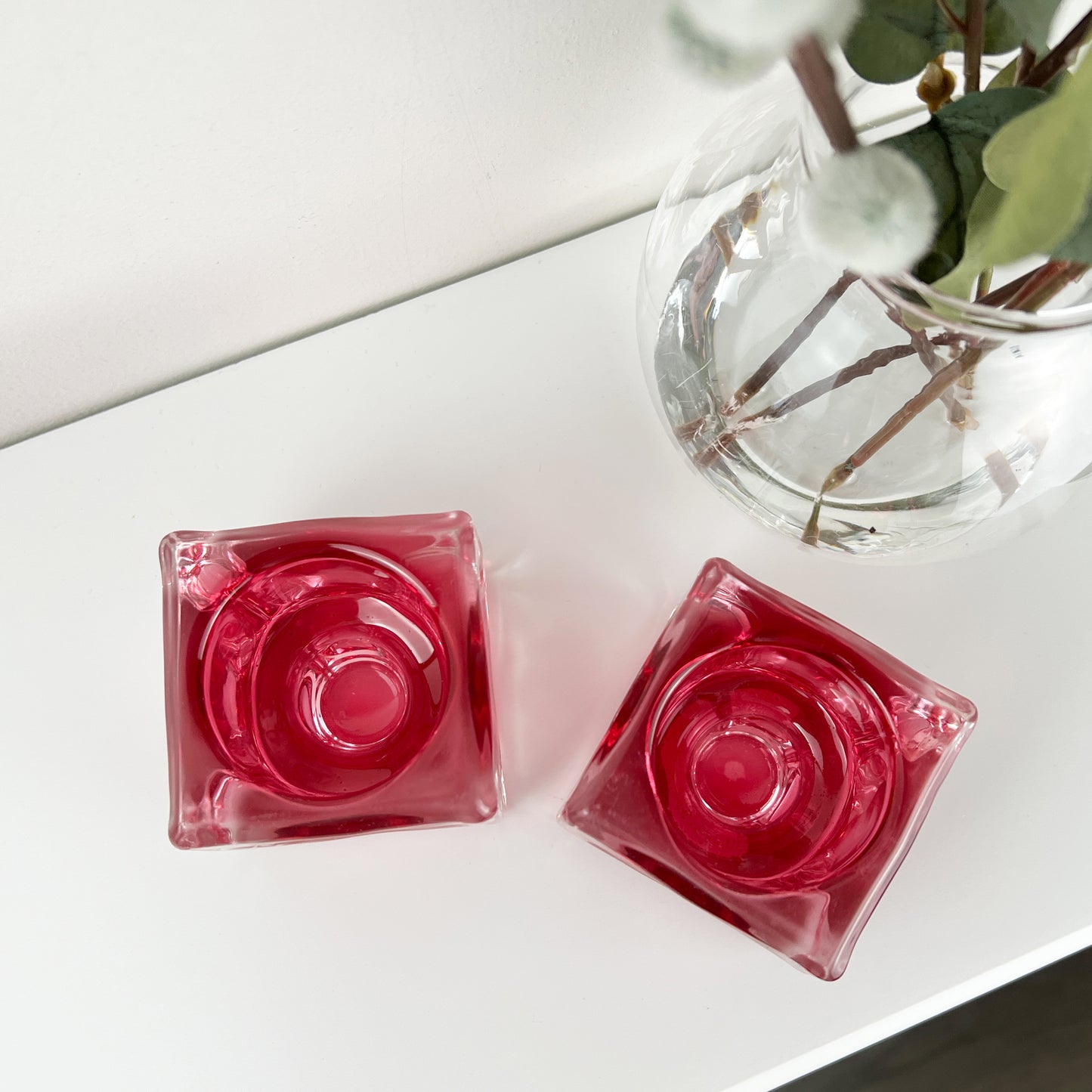 Pair of Glass Block Candle Holders