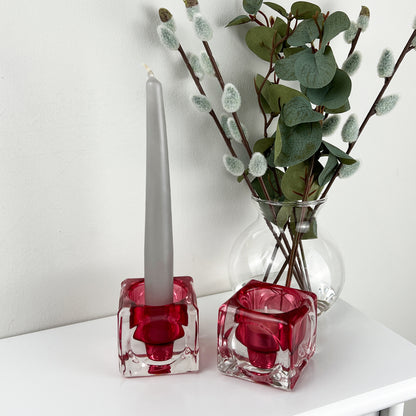 Pair of Glass Block Candle Holders