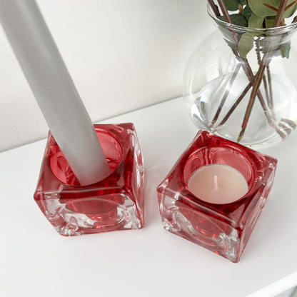 Pair of Glass Block Candle Holders